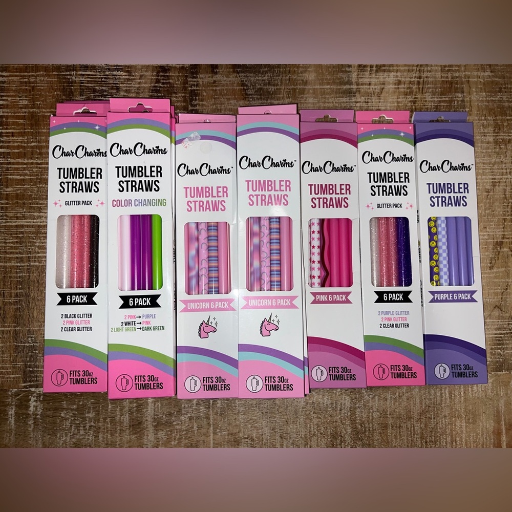 Brand New-30 oz Char Charms Tumbler Straws Variety Pack (4 packs of straw packs)